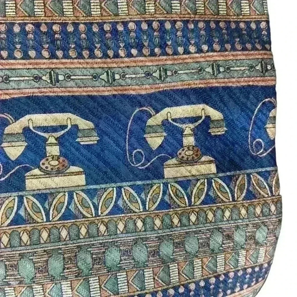 Daniel De Fasson Men’s Silk Tie Handmade Antique Telephone Design Classic Career - Picture 3 of 12